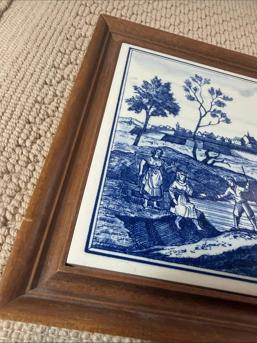 Vintage Delft Blue Naarden Holland 2-Tile Framed Wall Art